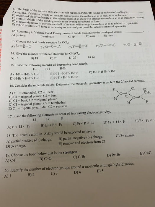 Solved 11. The basis of the valence shell electron pair | Chegg.com