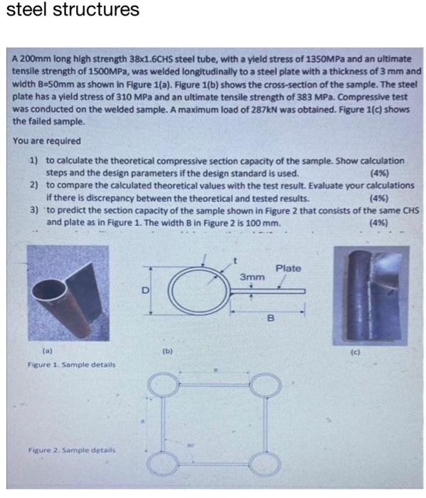 Solved steel structures A 200 mm long high strength | Chegg.com