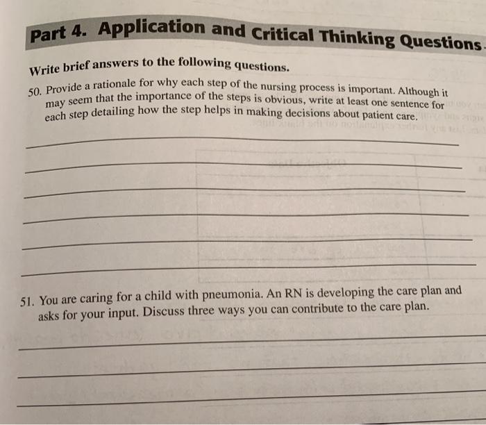 critical thinking and clinical application questions chapter 4