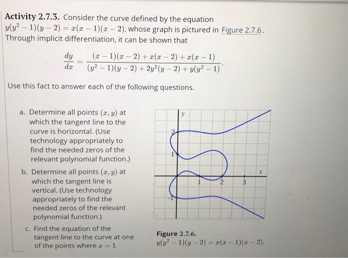 Solved Activity 2 7 3 Consider The Curve Defined By The Chegg Com