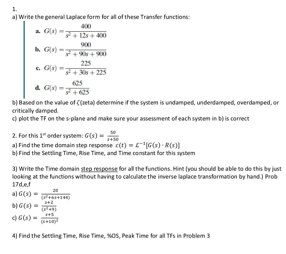 Solved 1. a) Write the general Laplace form for all of these | Chegg.com