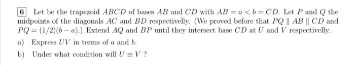 Solved 6 Let be the trapezoid ABCD of bases AB and CD with | Chegg.com