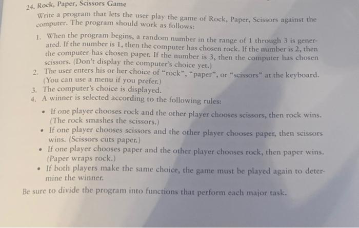 Solved 24. Rock, Paper, Scissors Game Write a program that | Chegg.com