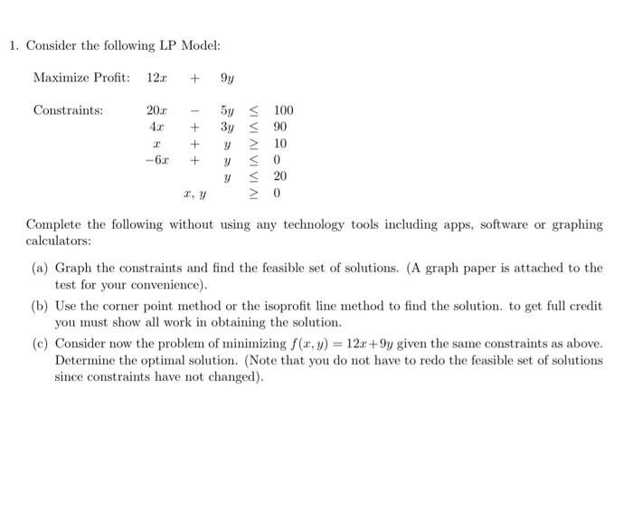 Solved 1. Consider The Following LP Model: Complete The | Chegg.com