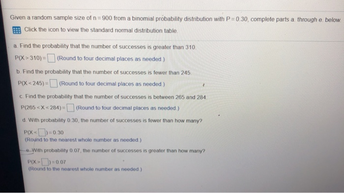 Solved Given a random sample size of n = 900 from a binomial | Chegg.com