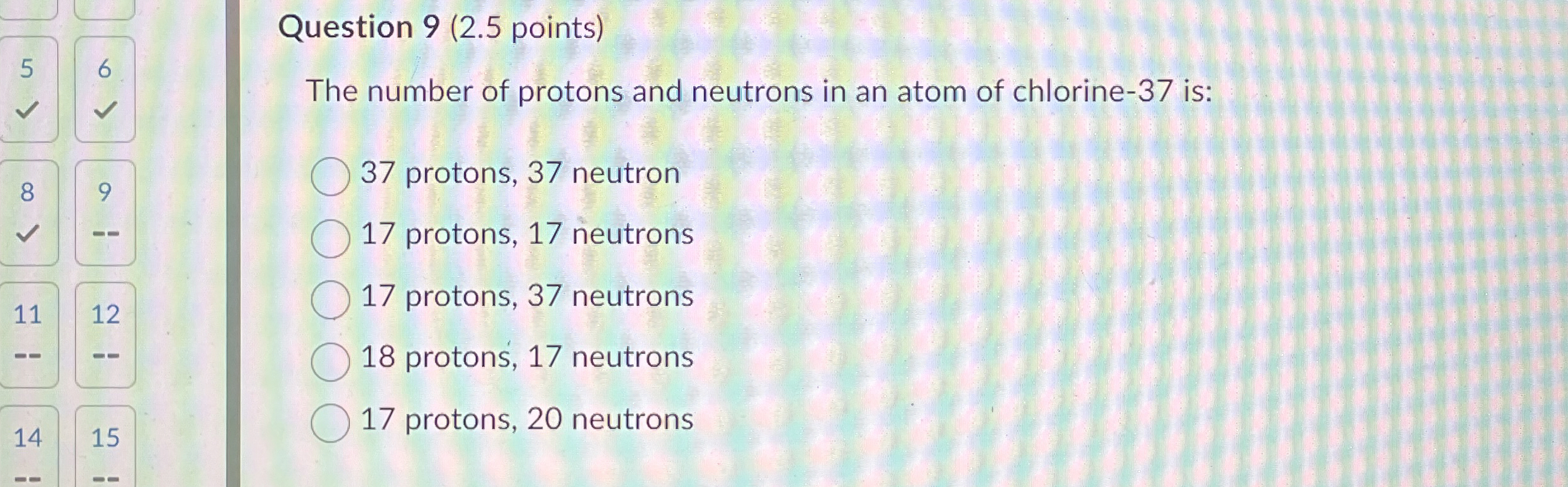 Solved Question 9 ( 2.5 ﻿points)The number of protons and | Chegg.com