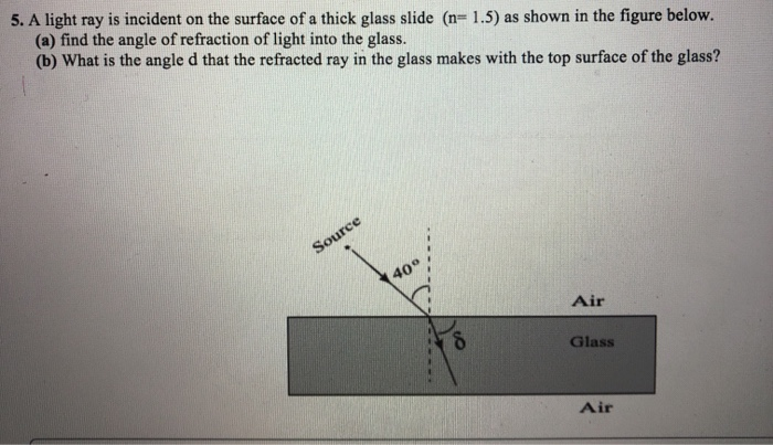 Solved 5. A light ray is incident on the surface of a thick | Chegg.com