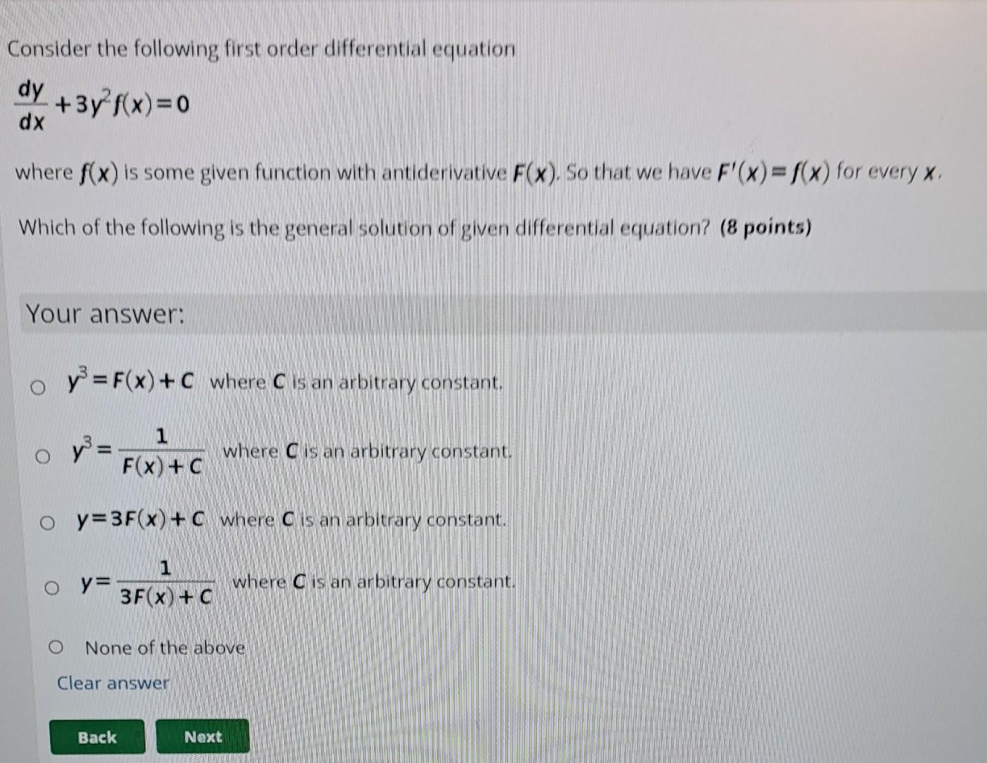 Solved Consider The Following First Order Differential