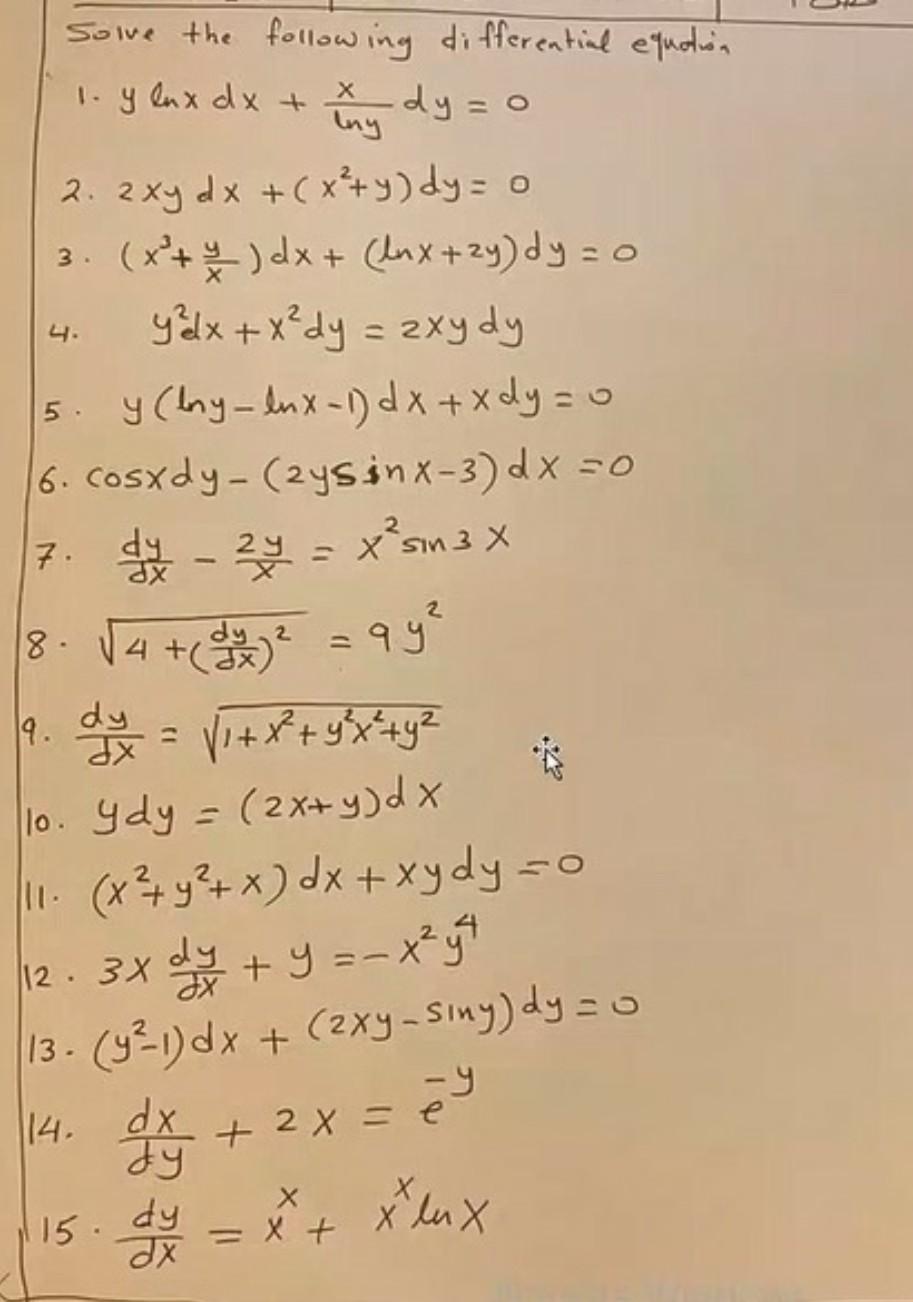Solved Solve The Following Differential Equation 1 Y Lux Dx Chegg Com