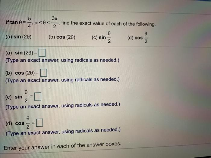 Solved 5 If Tan 0 = 4 