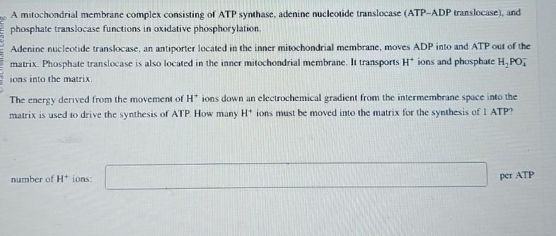 Solved A mitochondrial membrane complex consisting of ATP | Chegg.com