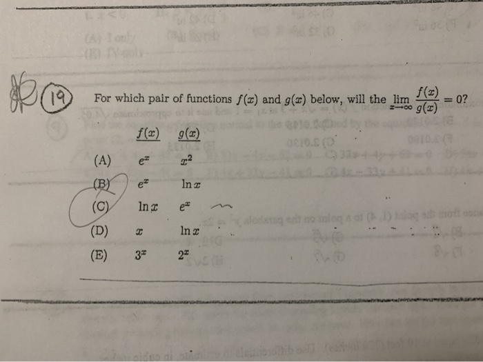 Solved 19 For Which Pair Of Functions F C And G C Belo Chegg Com