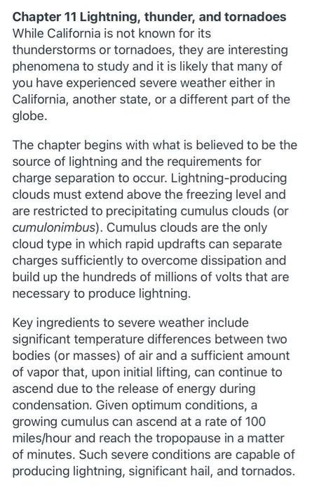 Solved Chapter 11 Lightning, thunder, and tornadoes While | Chegg.com