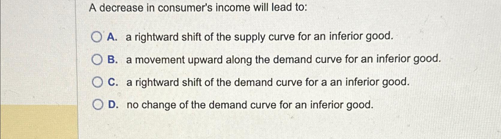 Solved A decrease in consumer's income will lead to:A. ﻿a | Chegg.com