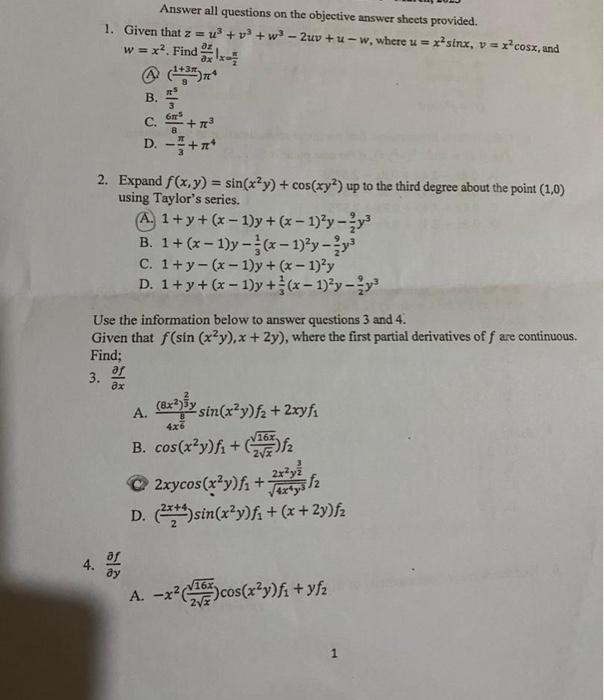 Solved Answer all questions on the objective answer sheets | Chegg.com
