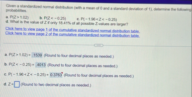 Solved Given a standardized normal distribution (with a mean | Chegg.com