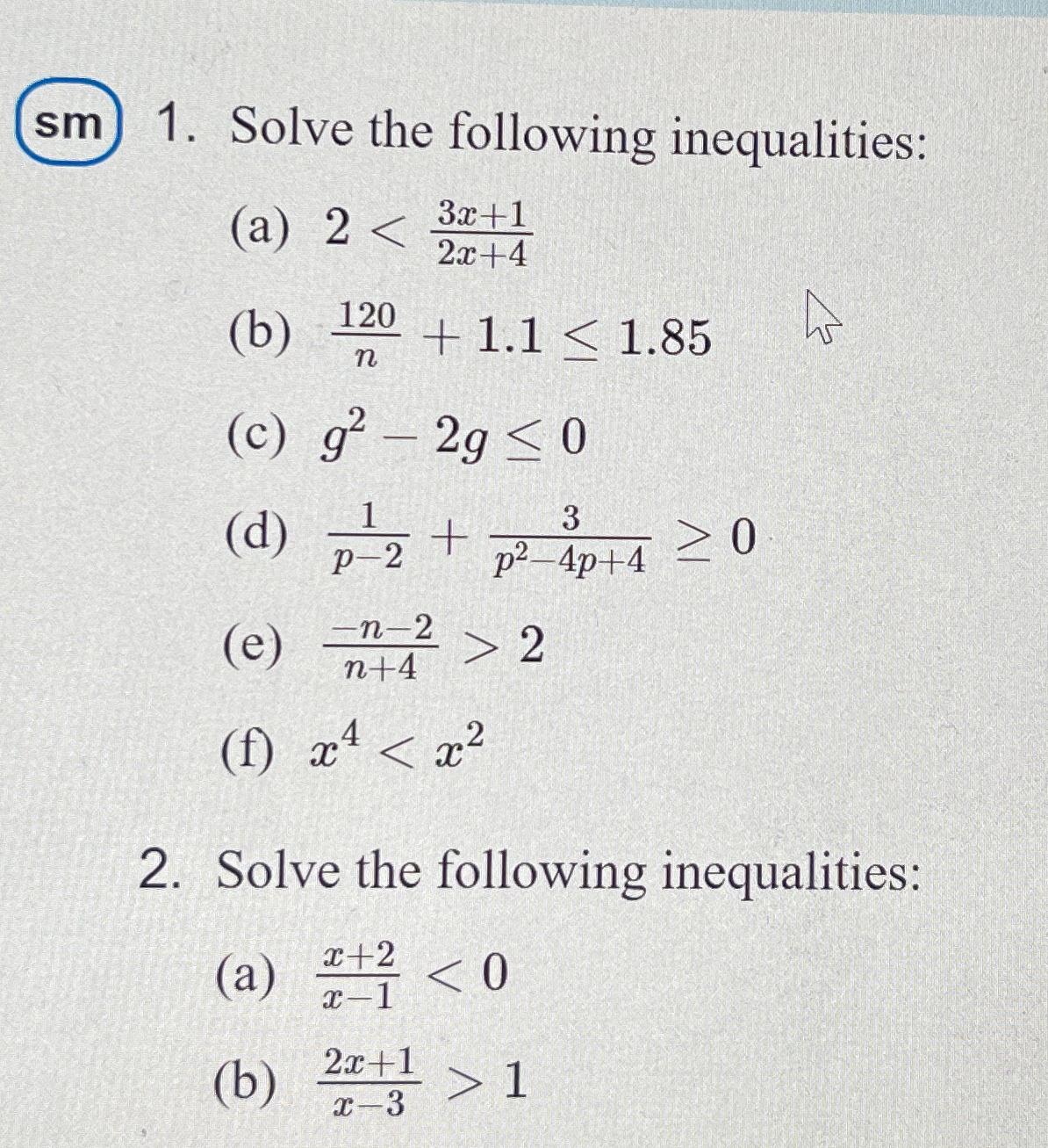 Solved sm 1. ﻿Solve the following | Chegg.com