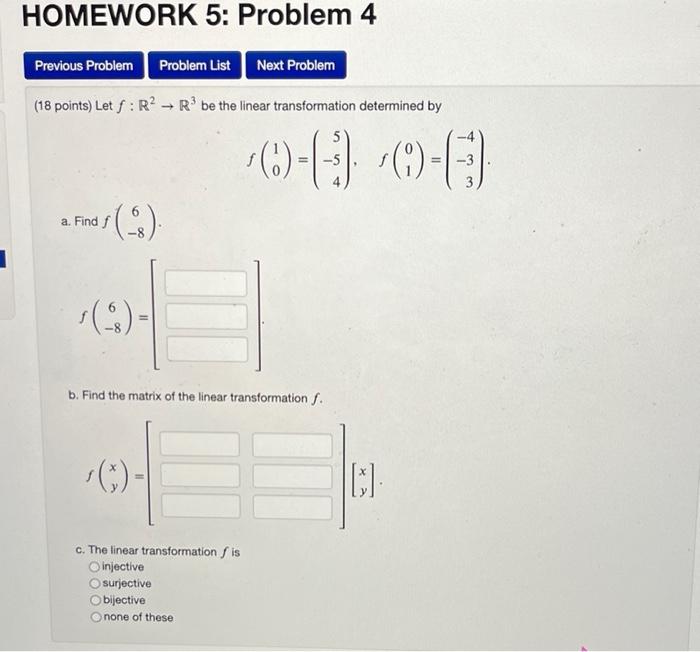 Solved 18 Points Let F R2→r3 Be The Linear Transformation