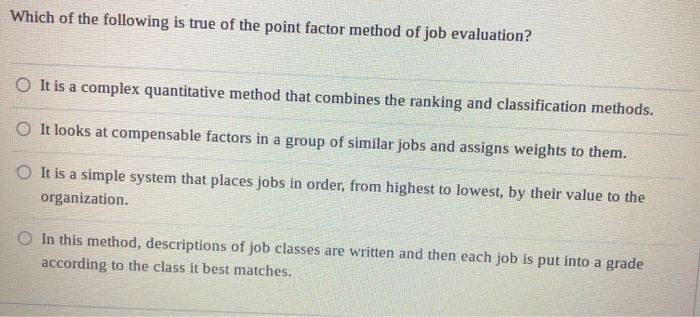 Solved Which of the following is true of the point factor | Chegg.com