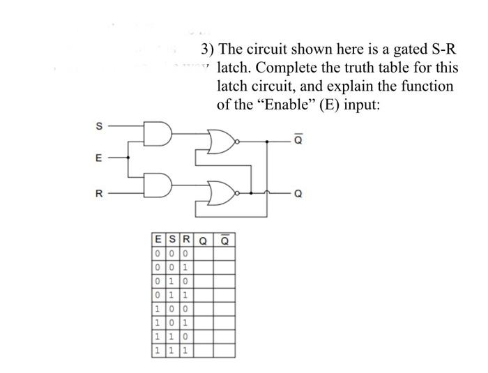 Solved 3) The circuit shown here is a gated S-R latch. | Chegg.com