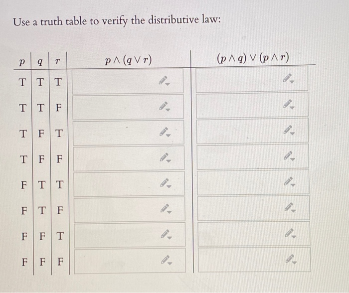 Solved Use a truth table to verify the distributive law: P 9 | Chegg.com