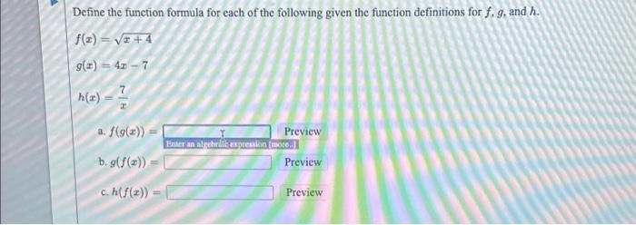 Solved Define the function formula for each of the following | Chegg.com