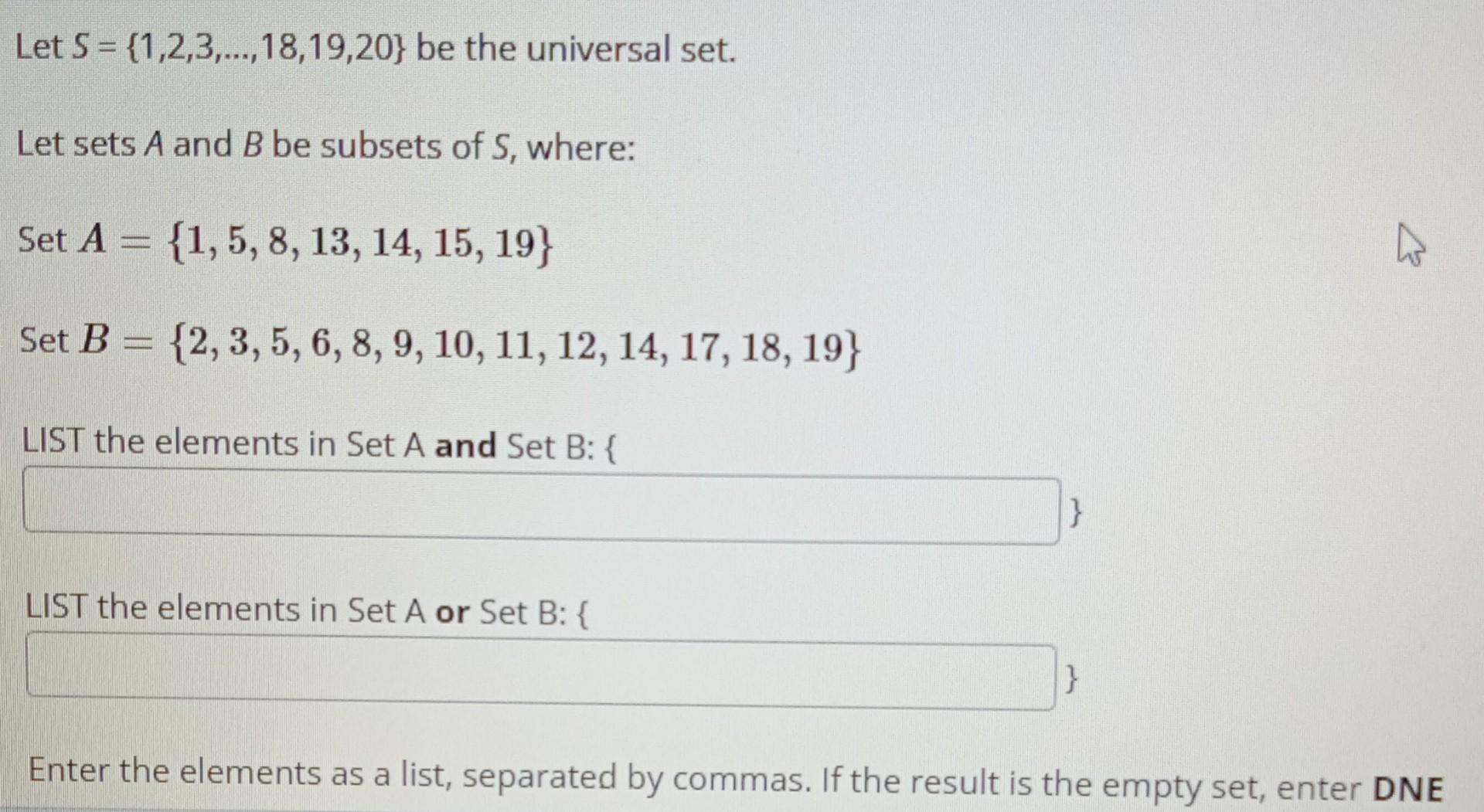 Solved Let S 123181920 Be The Universal 9043