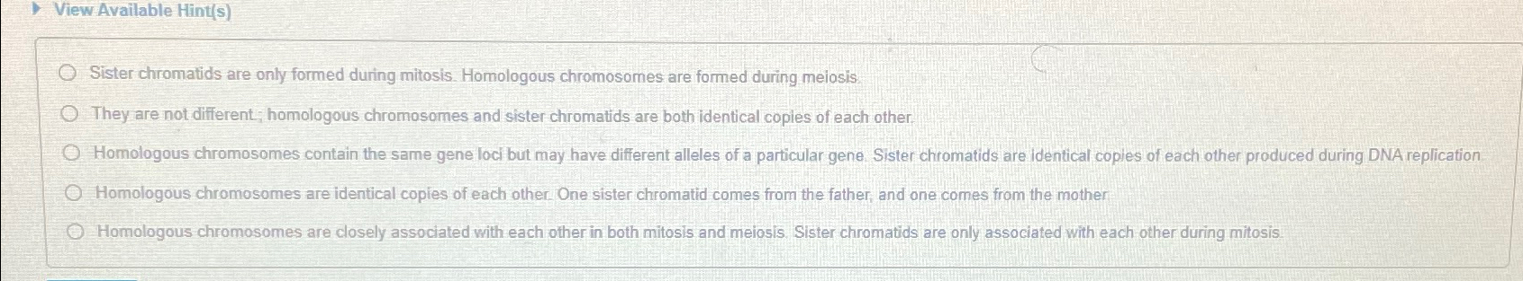 Solved View Available Hint(s)Sister chromatids are only Biology Diagrams