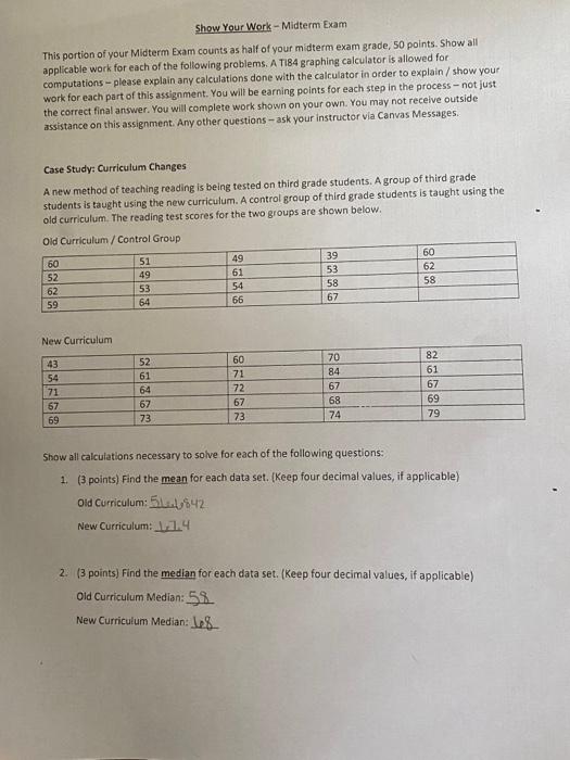 Solved Show Your Work - Midterm Exam This portion of your | Chegg.com