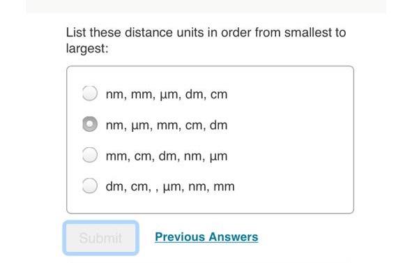 Solved List These Distance Units In Order From Smallest To Chegg Com