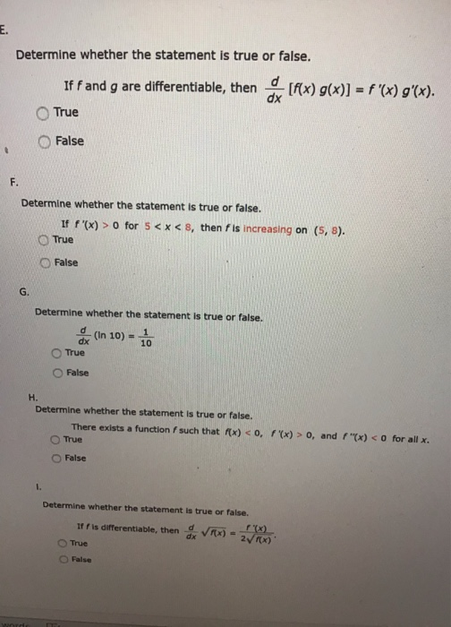 Solved E. Determine Whether The Statement Is True Or False. | Chegg.com