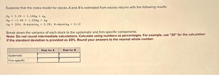 Suppose that the index model for stocks A and B is | Chegg.com