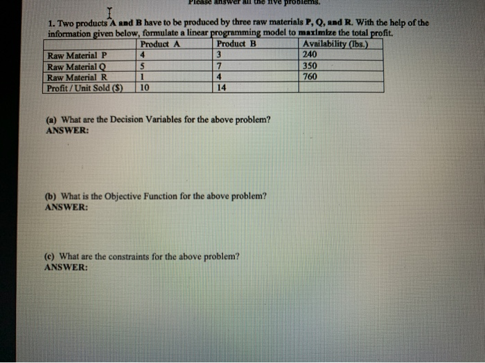 Solved Please Answer All The Live Problems 1 Two Produc Chegg Com