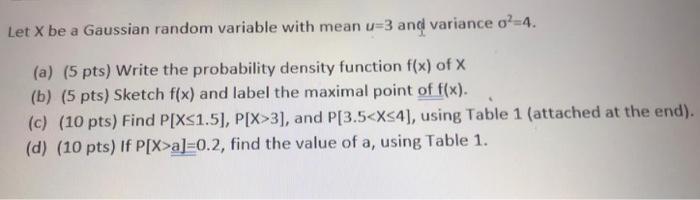 Solved Let X be a Gaussian random variable with mean u=3 and | Chegg.com