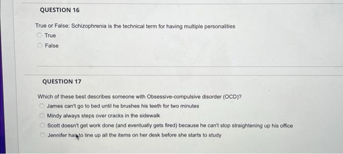 Solved True Or False Schizophrenia Is The Technical Term