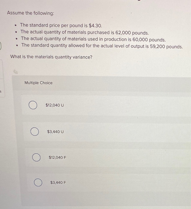 Solved Assume the following . • The standard price per