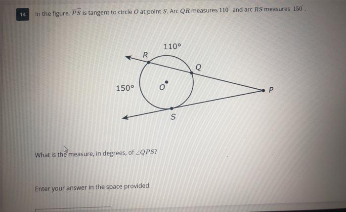 Solved 14 In the figure PS is tangent to circle o at point