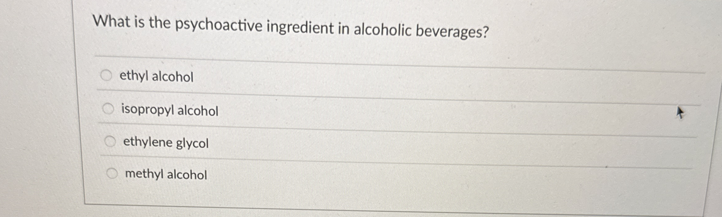 Solved What is the psychoactive ingredient in alcoholic