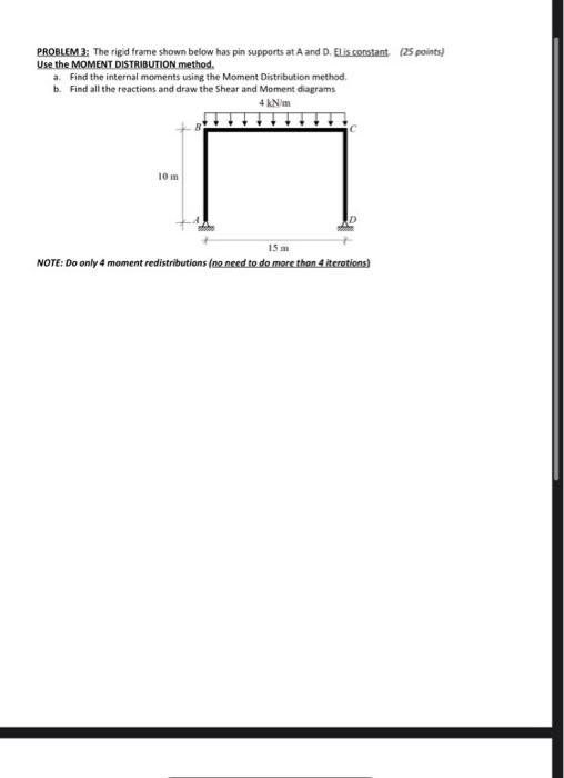 Solved PROBLEM 3: The rigid frame shown below has pin | Chegg.com