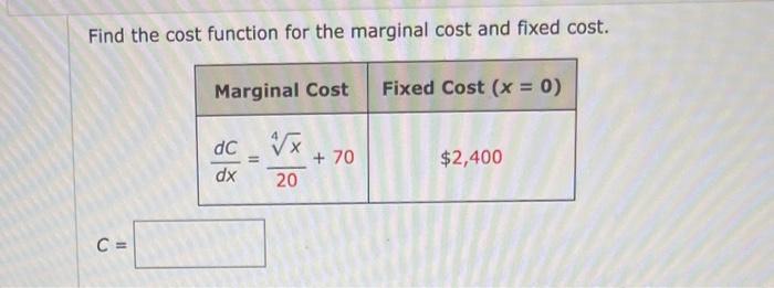 Solved Find the cost function for the marginal cost and | Chegg.com