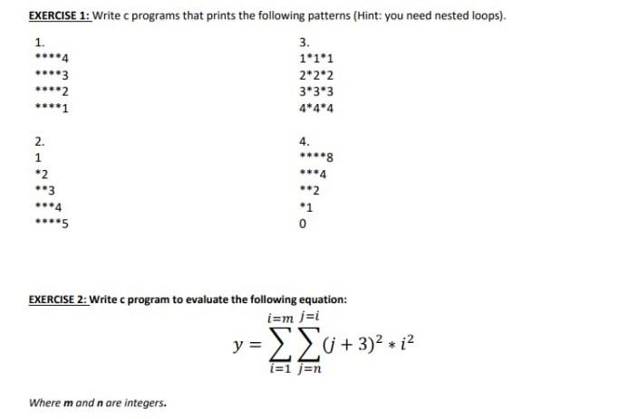 Solved EXERCISE 1: Write programs that prints the following | Chegg.com