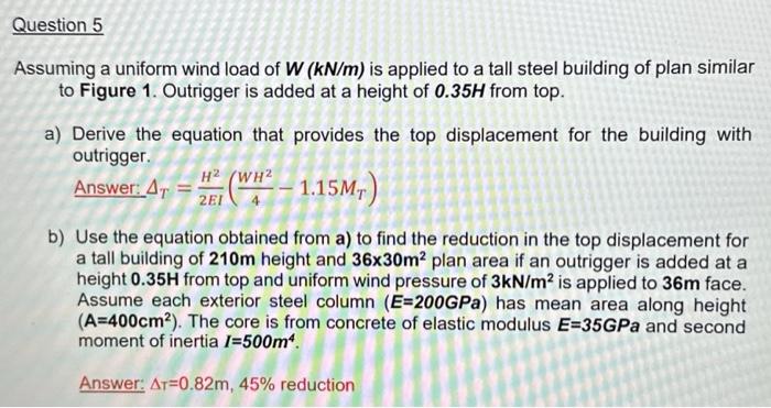 Solved to Figure 1. Outrigger is added at a height of 0.35H | Chegg.com