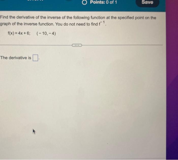 Solved Find the derivative of the inverse of the following | Chegg.com
