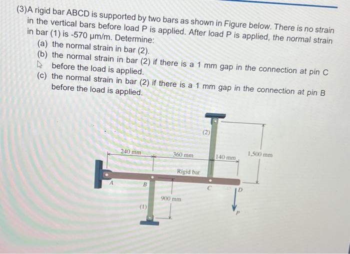Solved (3)A rigid bar ABCD is supported by two bars as shown | Chegg.com