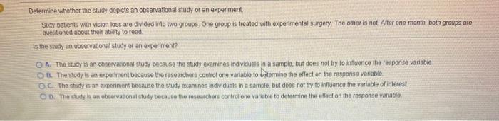 Solved Determine whether the study depicts an observational | Chegg.com