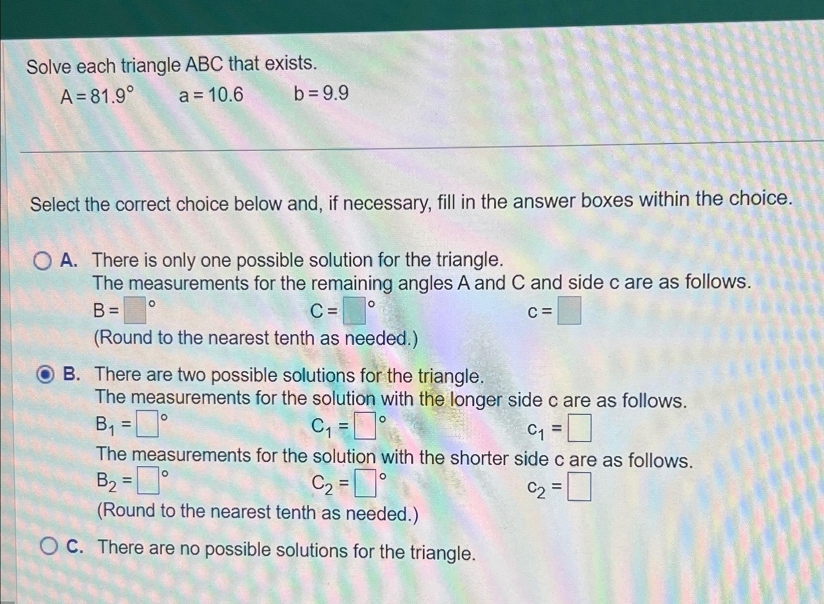 Solved Solve each triangle ABC that | Chegg.com