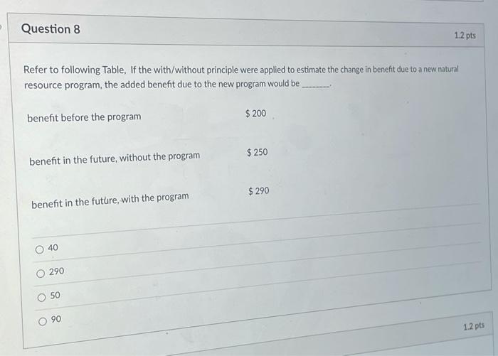 Solved Question 8 1.2 pts Refer to following Table, If the | Chegg.com