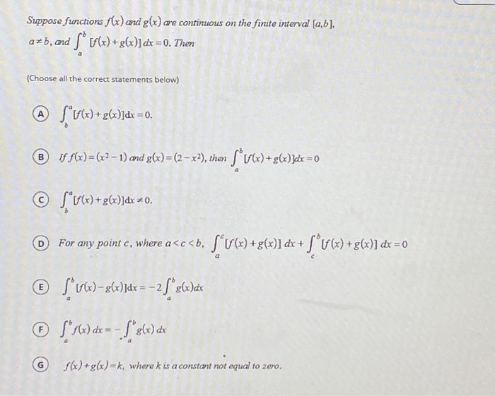 Solved Suppose Functions F(x) And G(x) Are Continuous On The | Chegg.com