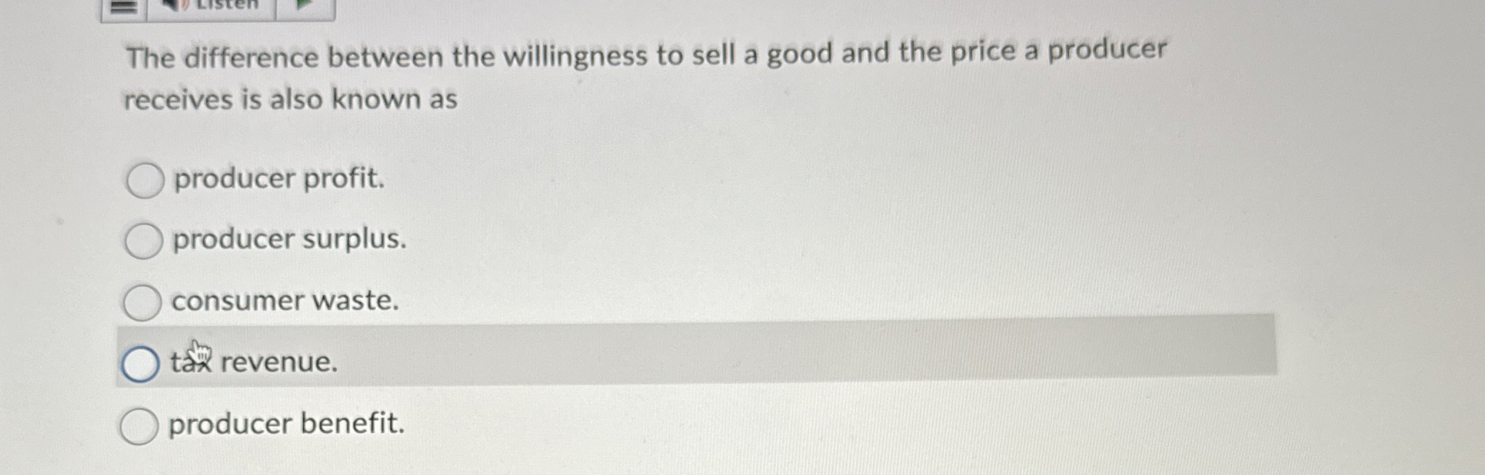 Solved The difference between the willingness to sell a good | Chegg.com