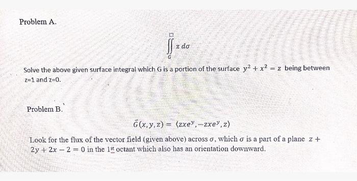 Solved Problem A. do Solve the above given surface integral | Chegg.com